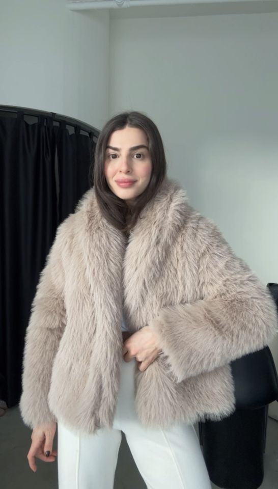 Premium kalite dolgun somon renk kürk