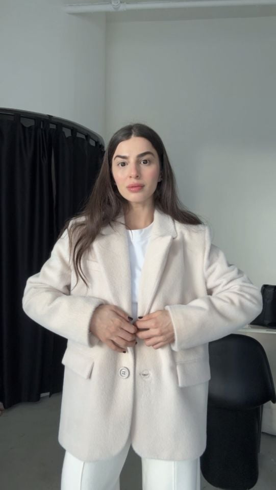 Premium kalite kırçıllı tüylü krem blazer