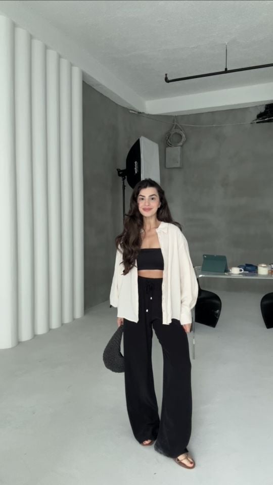 Siyah beli lastikli Dubai pantolon