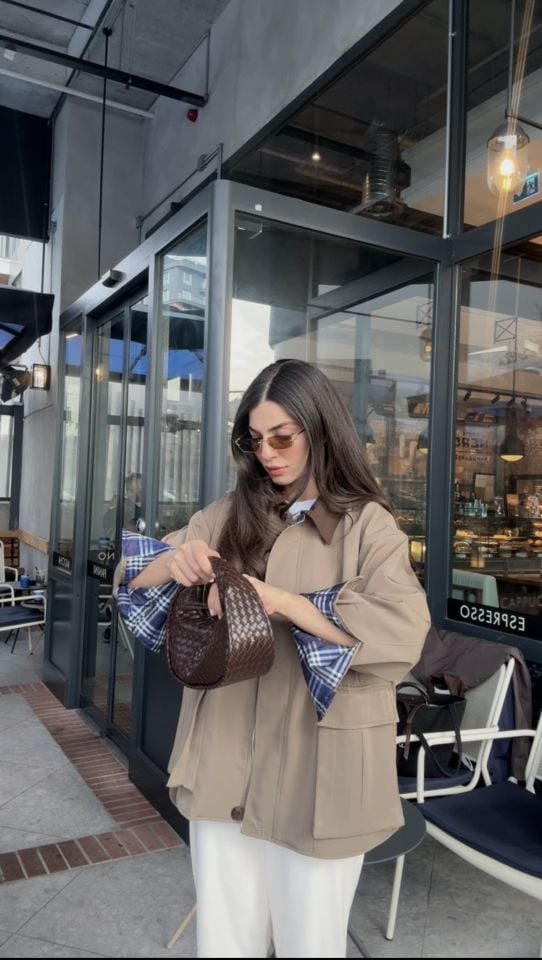 Çift cepli iç astar detaylı haki ceket