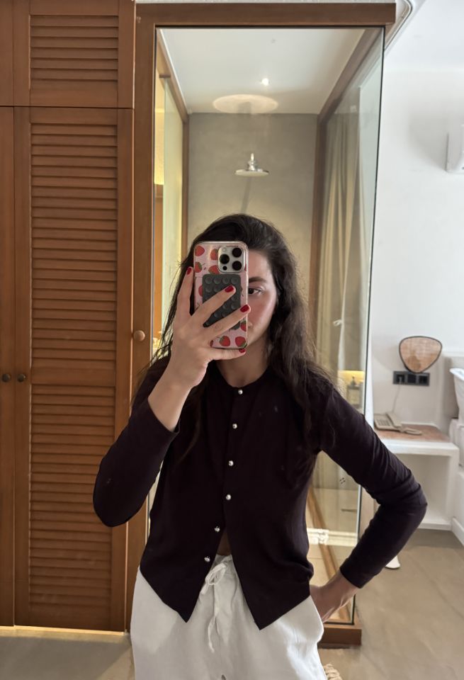 Acı kahve düğmeli hırka bluz