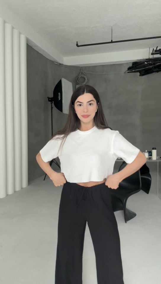 Siyah keten karışımlı bağcıklı pantolon