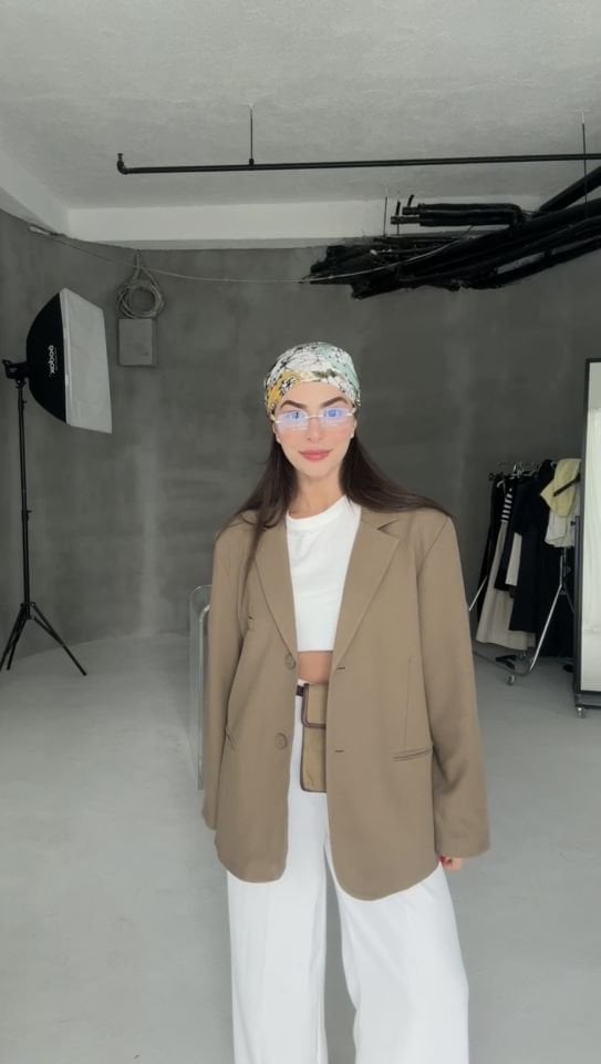 İçi astarlı haki oversize blazer