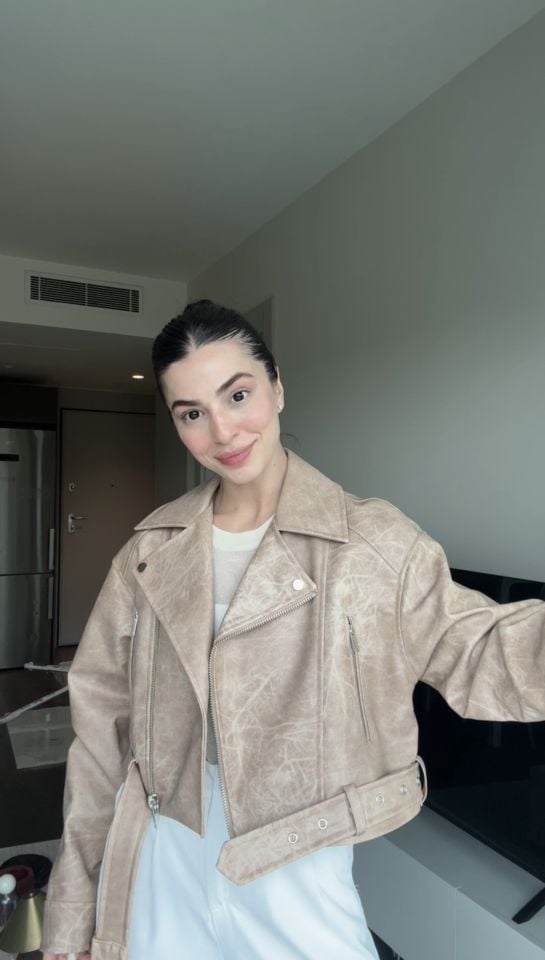 Premium kalite özel seri bej deri ceket