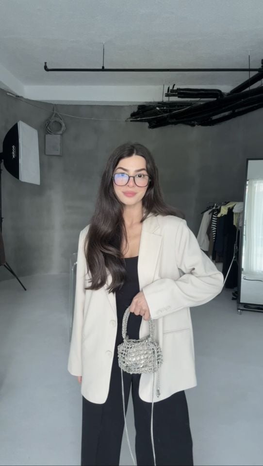 İçi astarlı krem premium oversize blazer