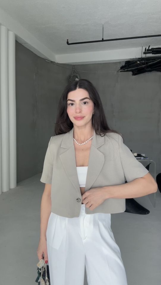 Çağla yeşili keten crop ceket