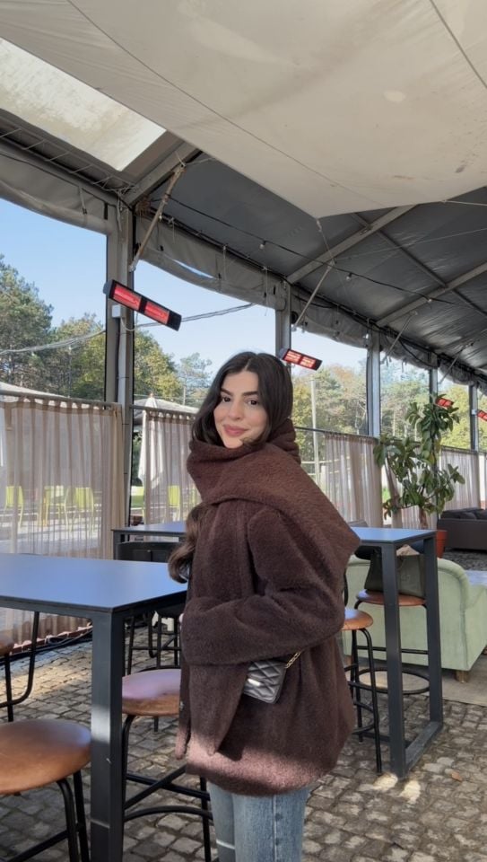 İçi astarlı bağımsız şal detaylı acı kahve ceket-mont