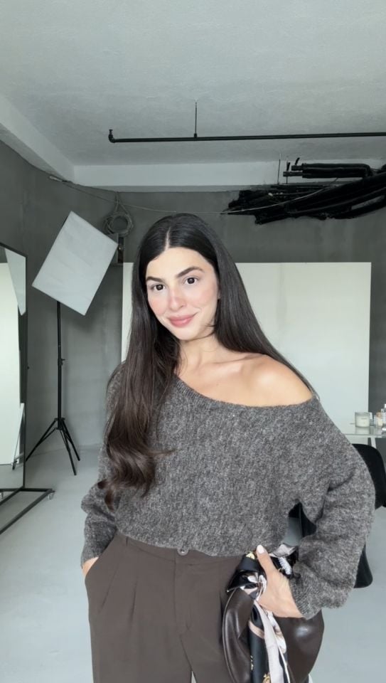 Orjinal marka düşük omuz kahve tonlu triko