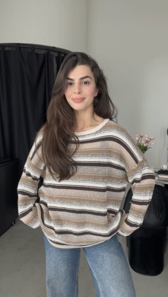 Urban marka çizgili premium kalite triko kazak