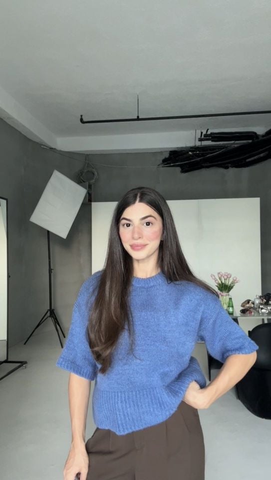 Mavi yarım kollu triko kazak