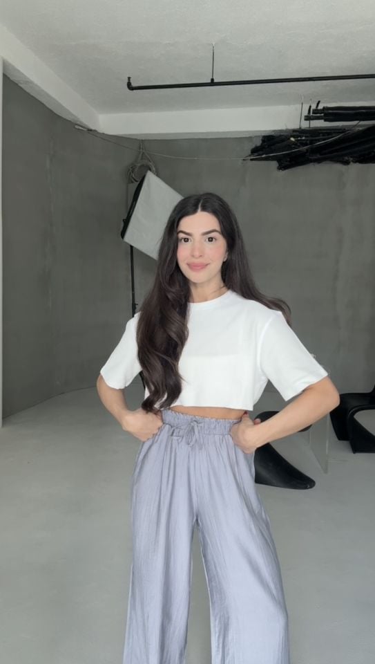 Beli lastikli mavi gri rahat pantolon