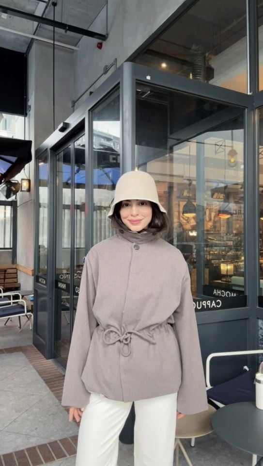 Vizon Dik yaka astarlı ipli kap