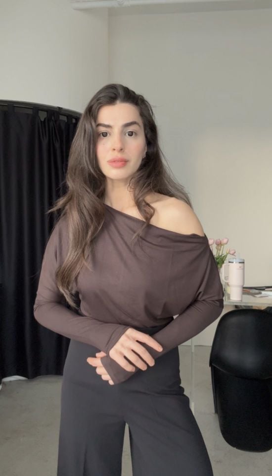 Dilvin acı kahve omzu düşük bluz
