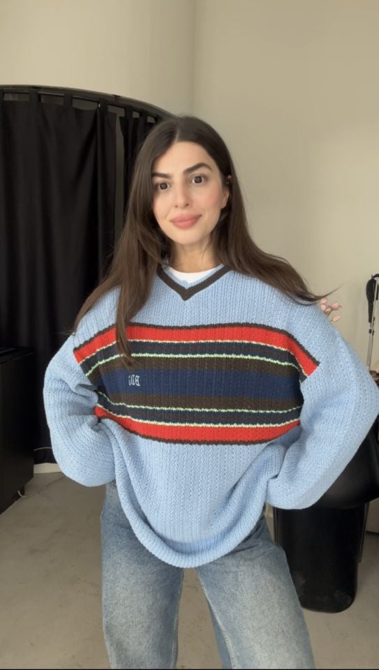 Urban marka mavi çizgili oversize kazak