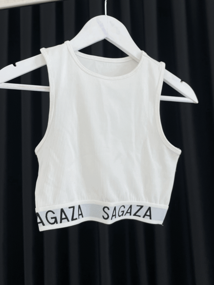 Sagaza lastik detaylı beyaz crop
