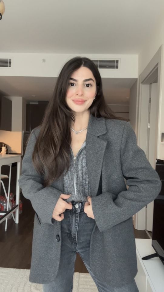 İçi astarlı gri kaşe blazer