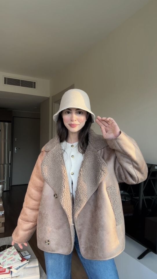 İçi kıvırcık premıum deri kürklü mont