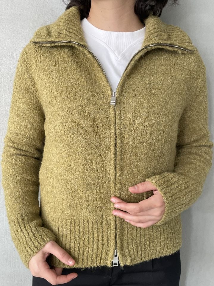 Dilvin yağ yeşili çift fermuarlı kazak hırka