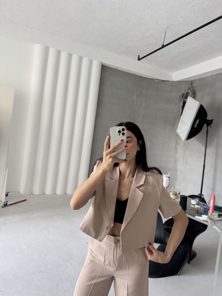 Vizon keten crop ceket