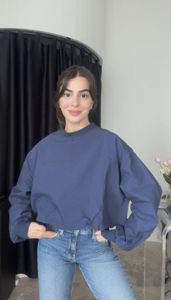 Paraşüt kumaş tasarım lacivert bluz