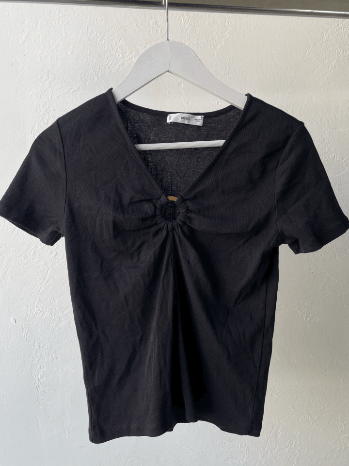 Mango göğüs detaylı siyah basic