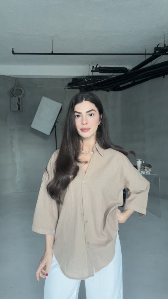 Vizon yarım kol keten gömlek