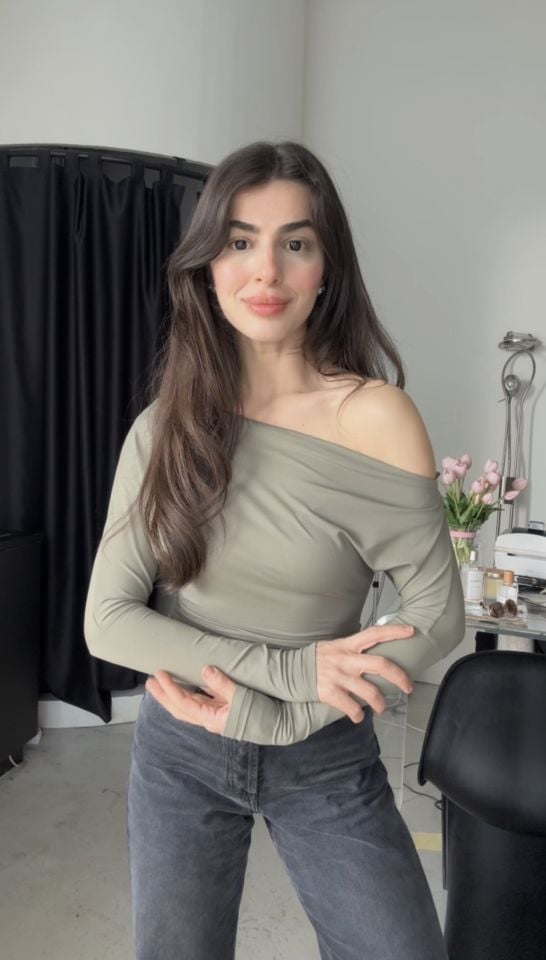 Dilvin marka omuz dekolteli haki body