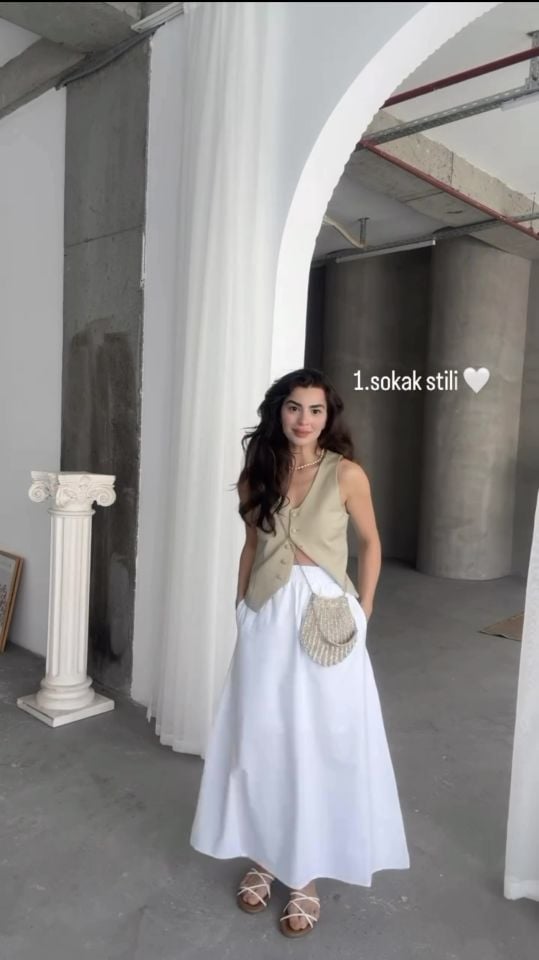İçi astarlı poplin cepli etek