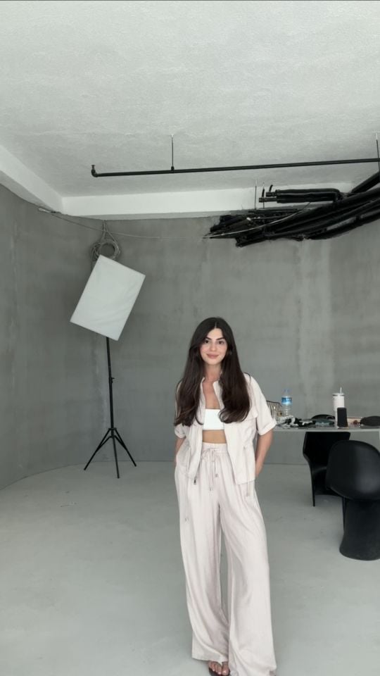 Ekru fermuarlı ceket takım