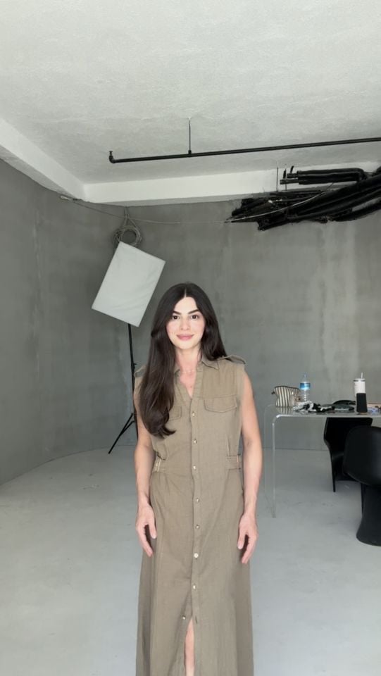 Apolet düğme detaylı haki elbise