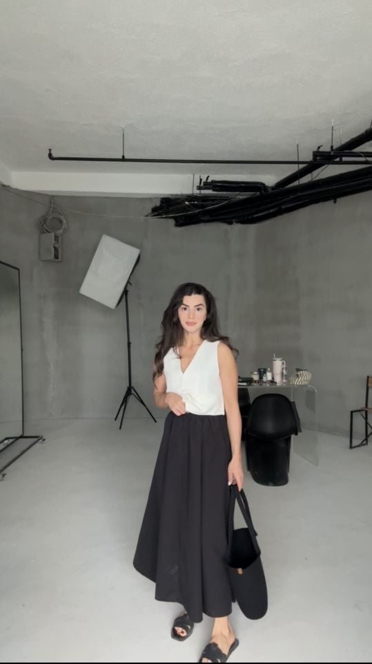 Siyah poplin cepli etek