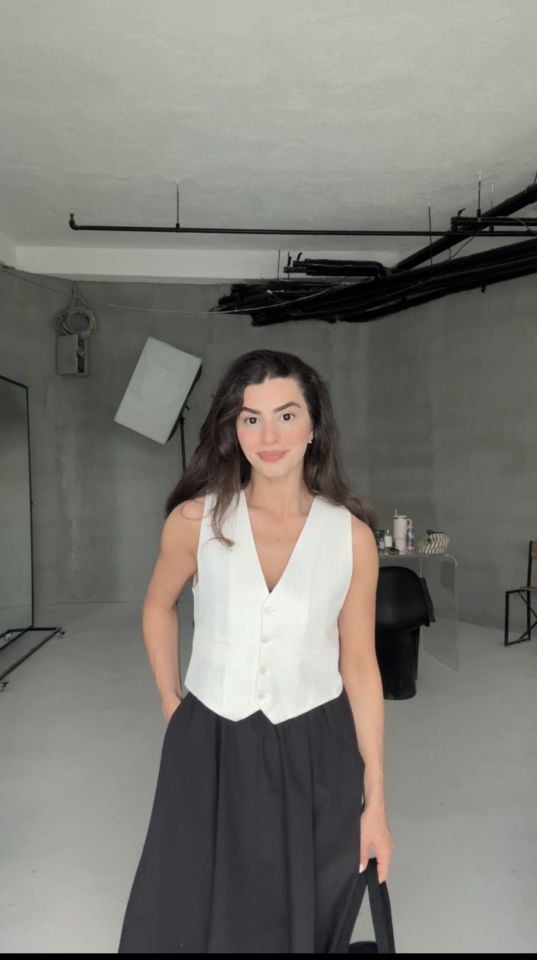 Beyaz keten yelek