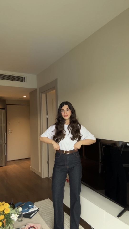 Kemerli kesik paça straight jean