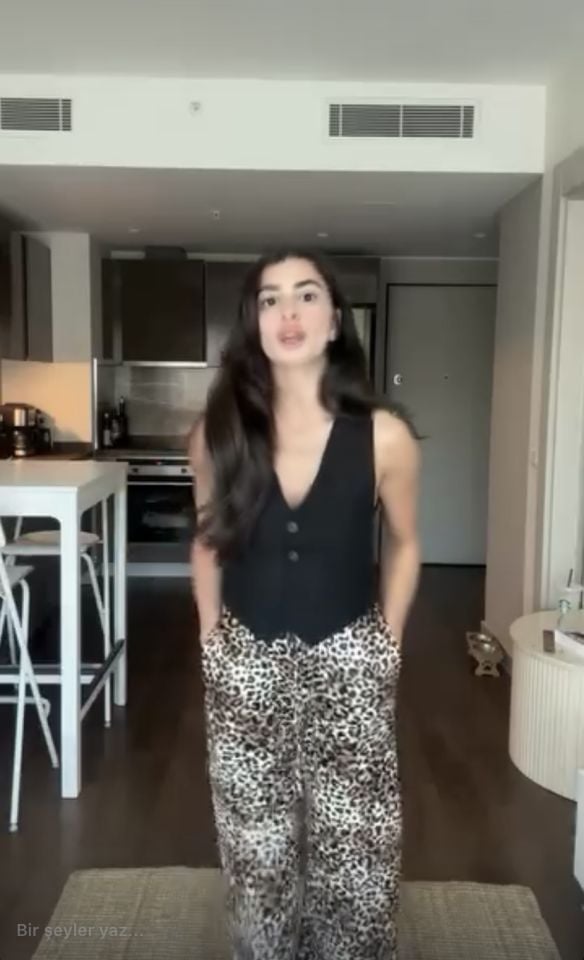 İpek saten leopar bağcıklı pantolon