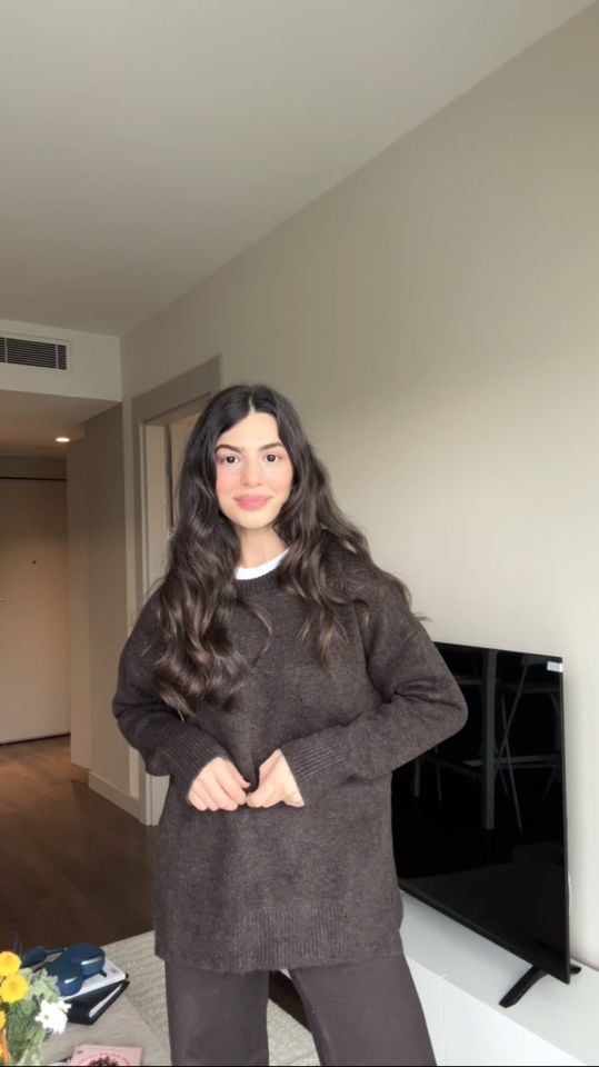 Acı kahve tok dokulu triko kazak