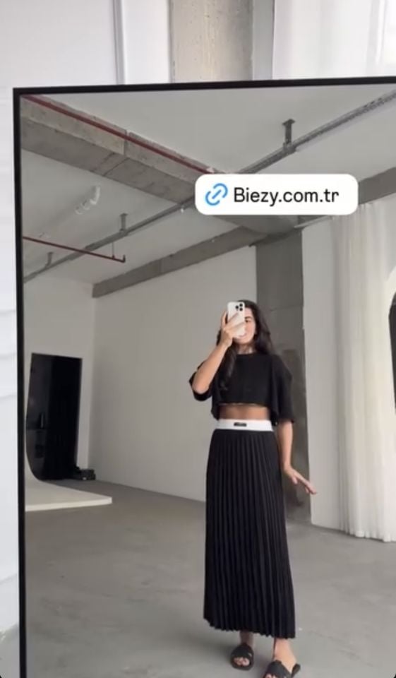 Bel lastik detaylı pileli etek