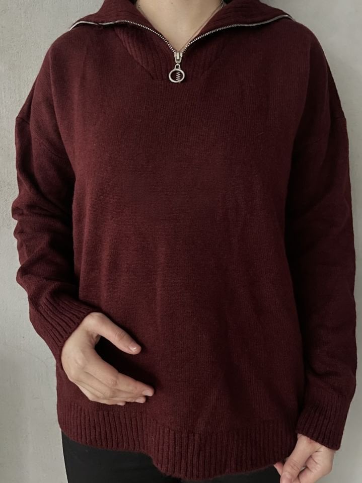 Bordo fermuarlı kazak