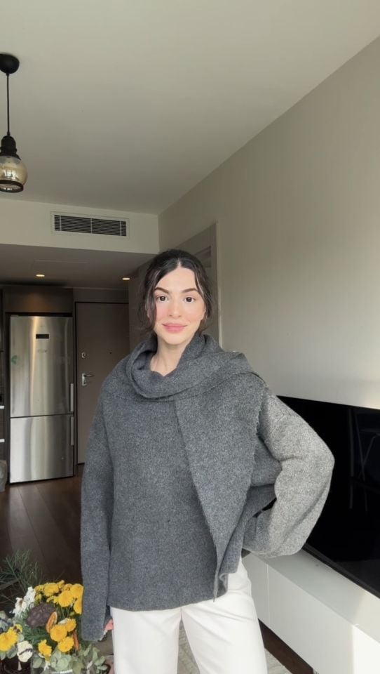 Şallı antrasit tok dokulu triko kazak