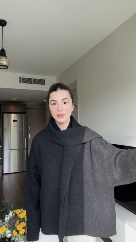 Şallı siyah tok dokulu triko kazak