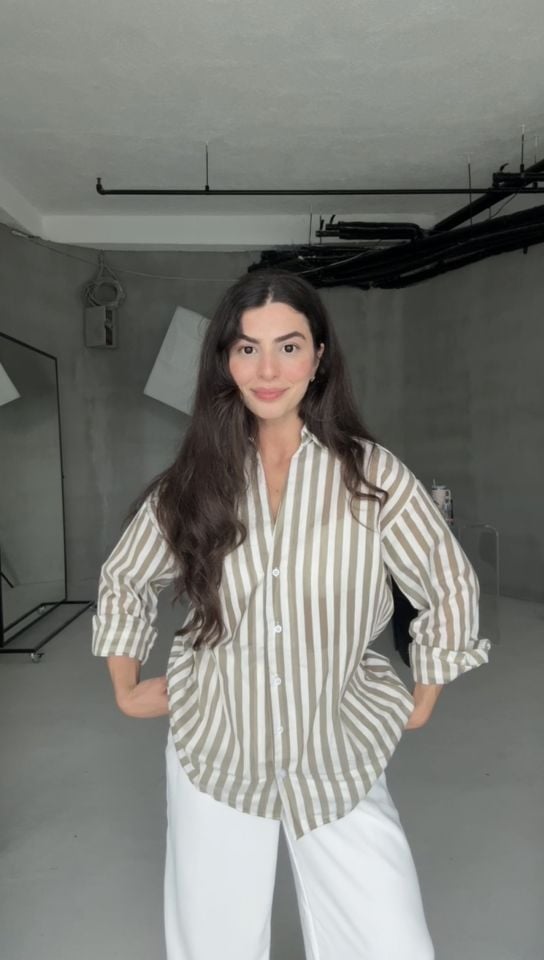 Haki çizgili oversize gömlek