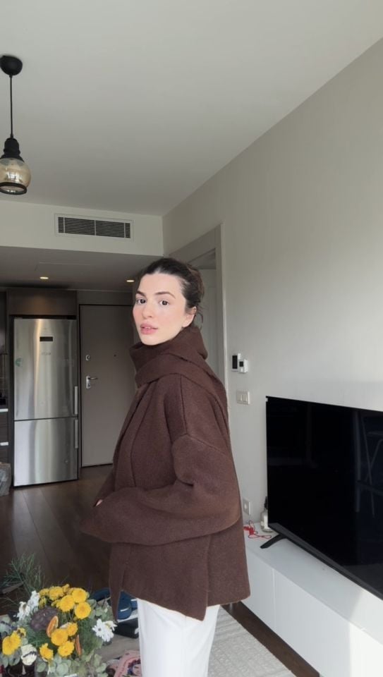 Şallı acı kahve tok dokulu triko kazak