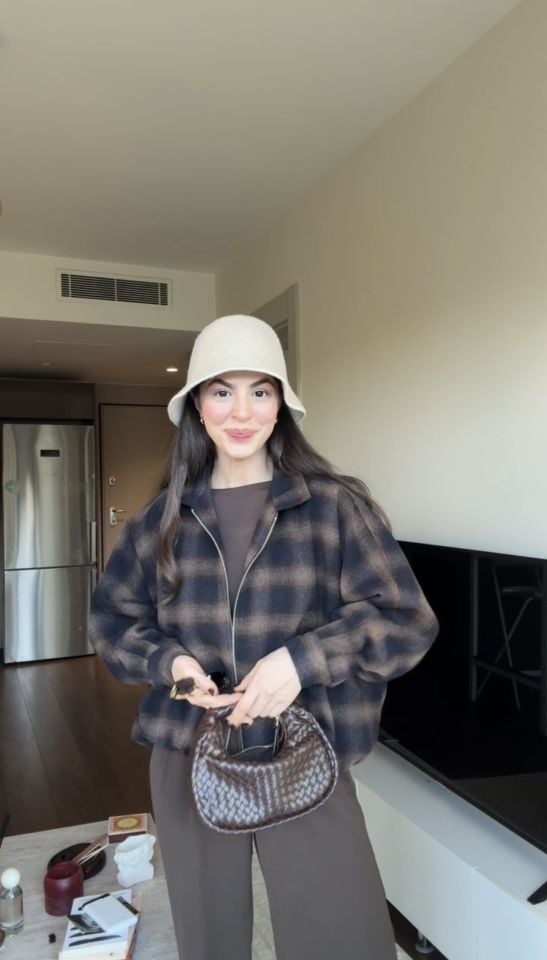 İçi astarlı yün karışımı desenli ceket