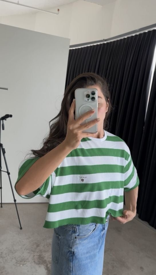 Gant marka yeşil çizgili crop/basic