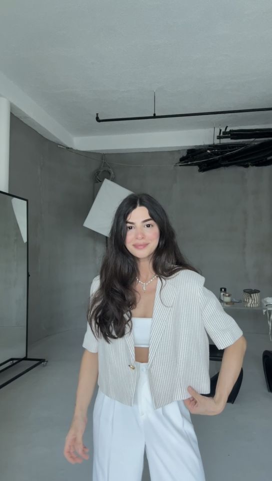 Vizon çizgili crop blazer