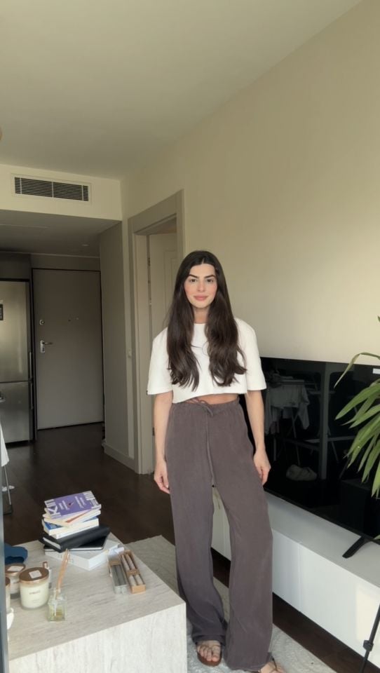 Tatlı kahve tensel bağcıklı pantolon