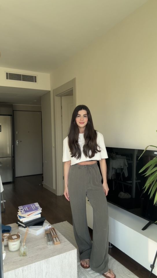 Tensel kumaş yumuş yeşil pantolon