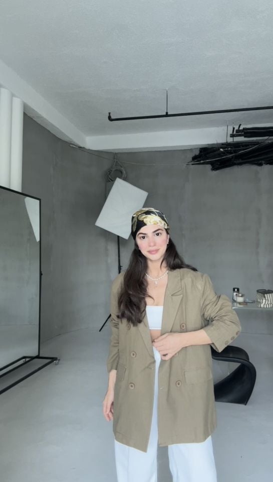 Oversize haki ham keten blazer