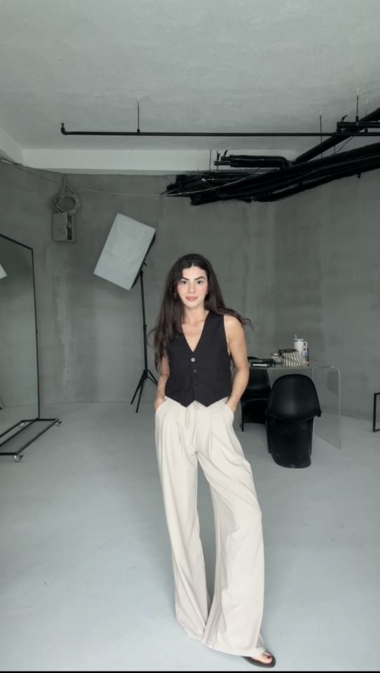Tok dokulu bağcıklı vizon palazzo
