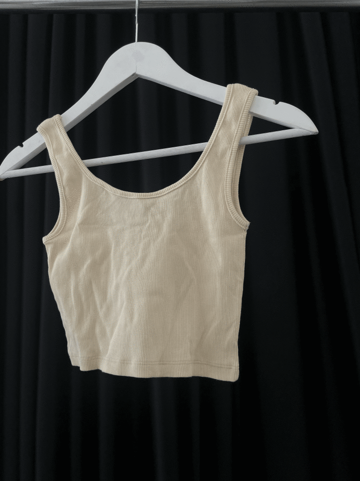Krem renk kare yaka crop