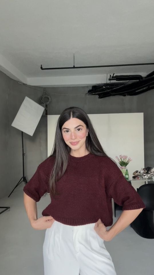 Bordo yarım kollu triko kazak